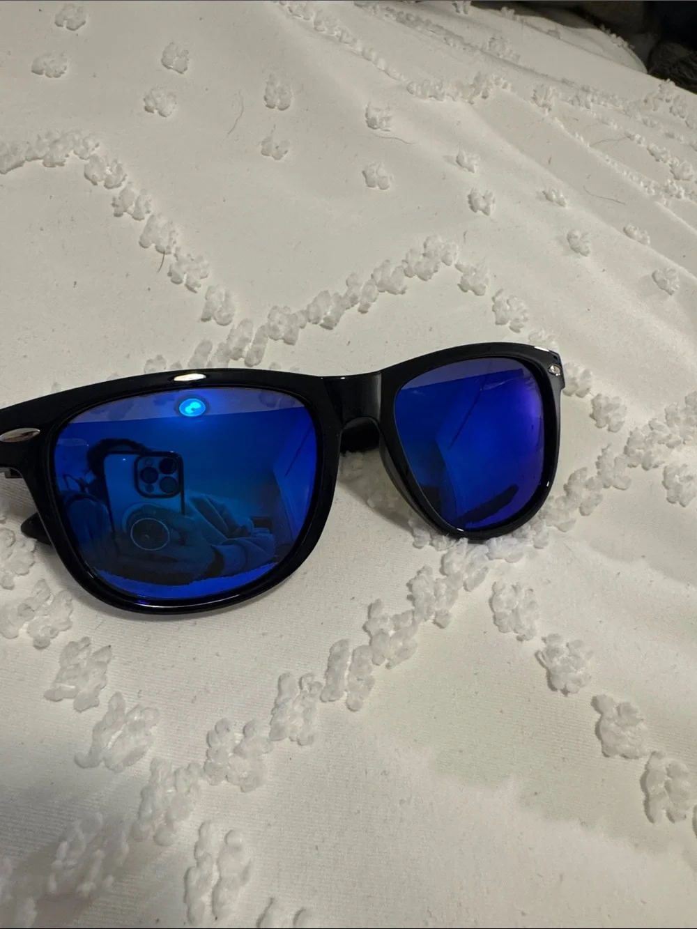 Ohana brand Black Frame Sunglasses with Blue Mirrored Lenses